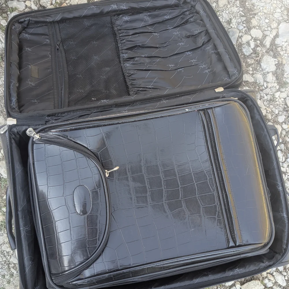 Black Crocodile-Embossed Suitcase